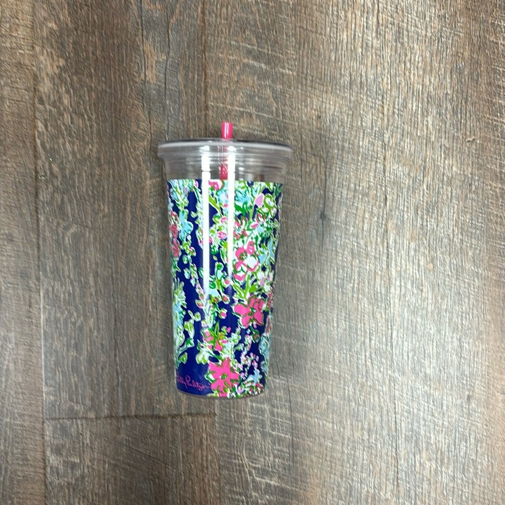 Vera Bradley Tumbler Cup Floral Navy & Pink Drinkware (short straw)